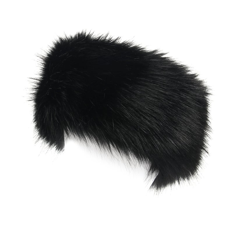 LA CARRIE Faux Fur Headband with Stretch Women's Winter Earwarmer Earmuff (Black) - Image 1